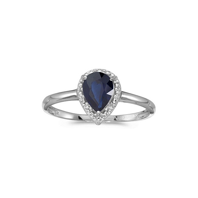 14k White Gold Pear Sapphire And Diamond Ring