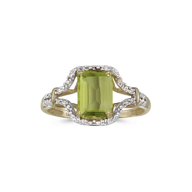 10k Yellow Gold Emerald-cut Peridot And Diamond Ring