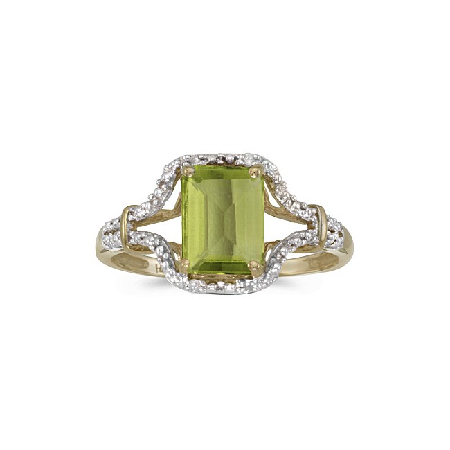 14k Yellow Gold Emerald-cut Peridot And Diamond Ring