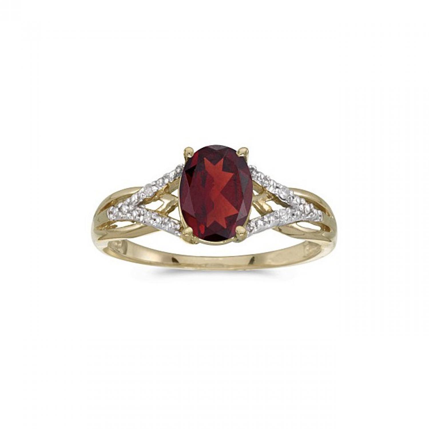 10k Yellow Gold Oval Garnet And Diamond Ring