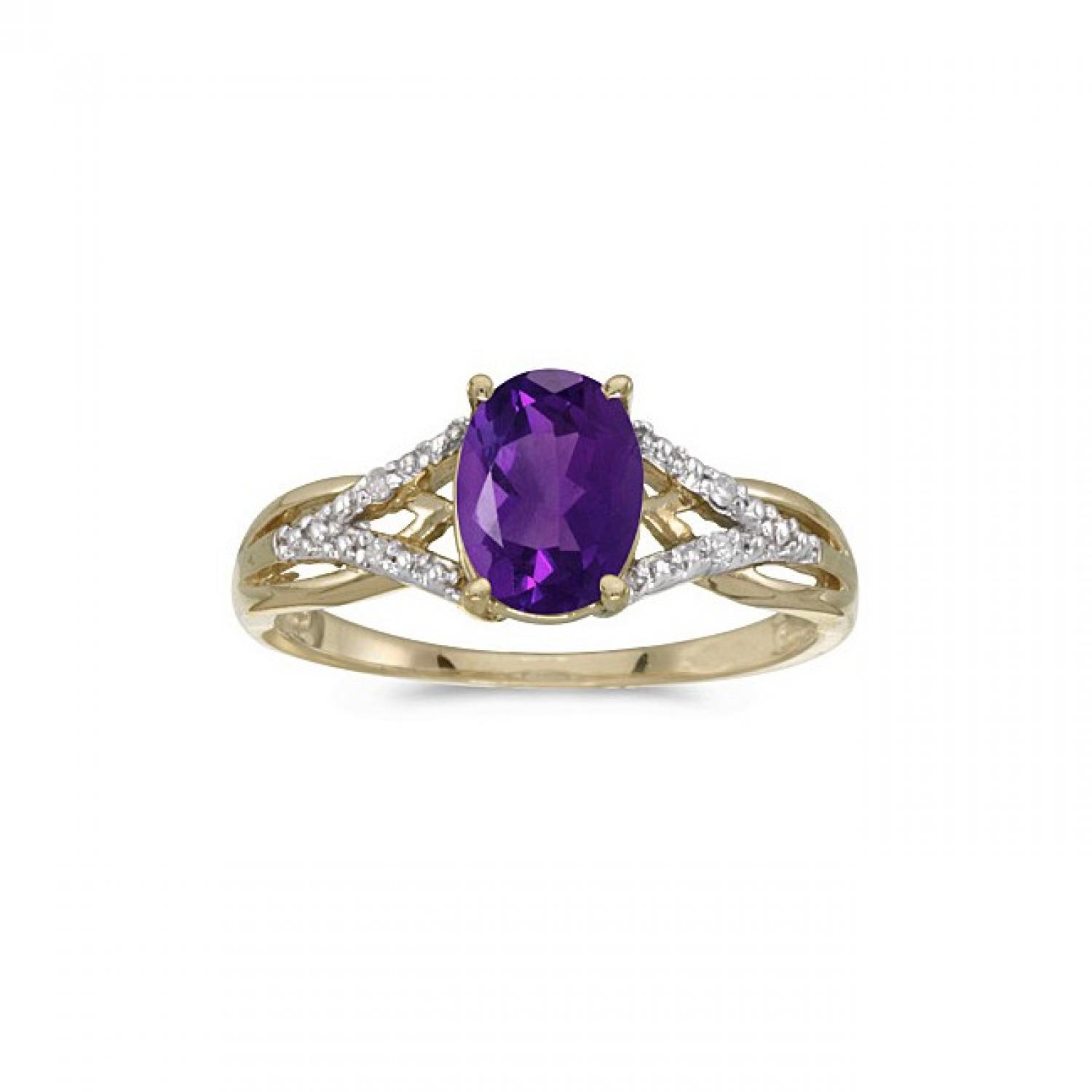 10k Yellow Gold Oval Amethyst And Diamond Ring