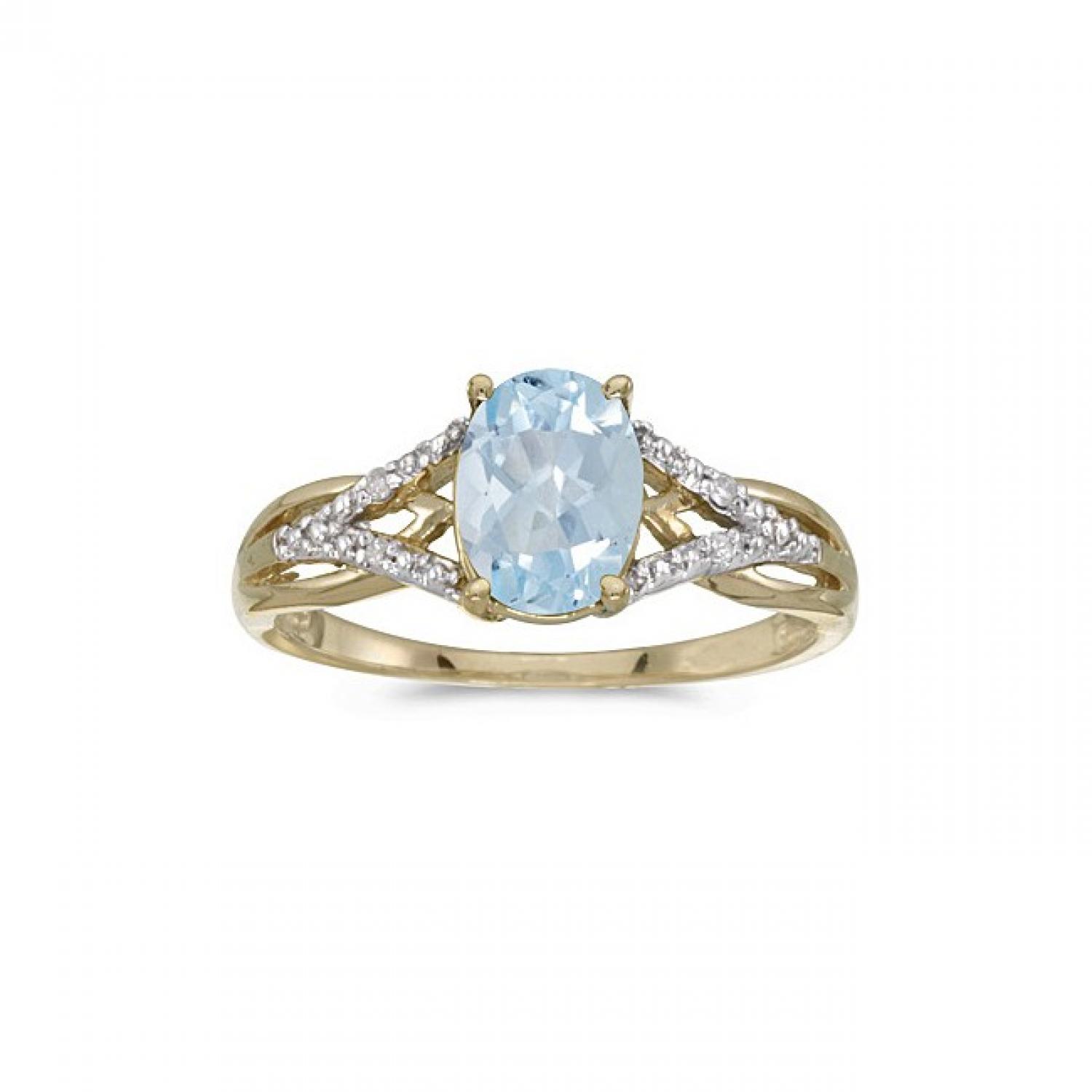 10k Yellow Gold Oval Aquamarine And Diamond Ring