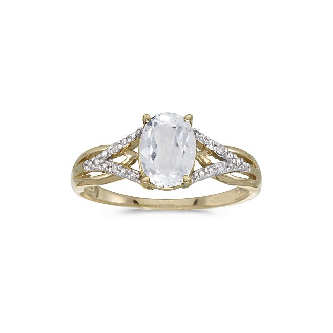 10k Yellow Gold Oval White Topaz And Diamond Ring