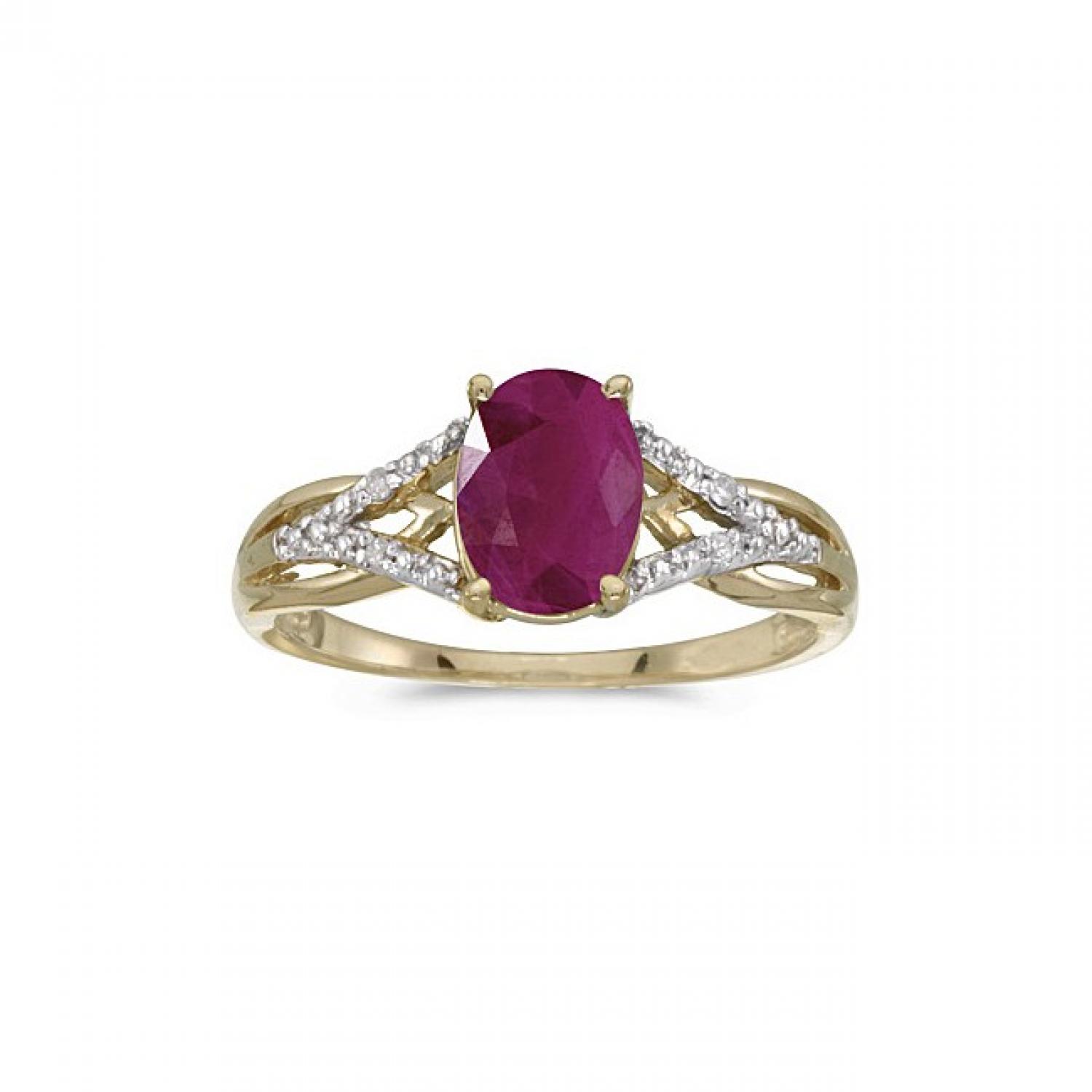 10k Yellow Gold Oval Ruby And Diamond Ring