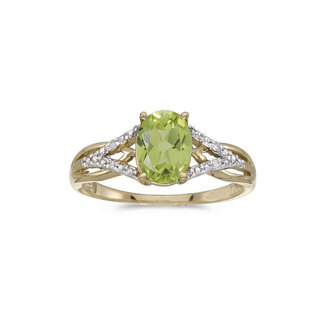 10k Yellow Gold Oval Peridot And Diamond Ring