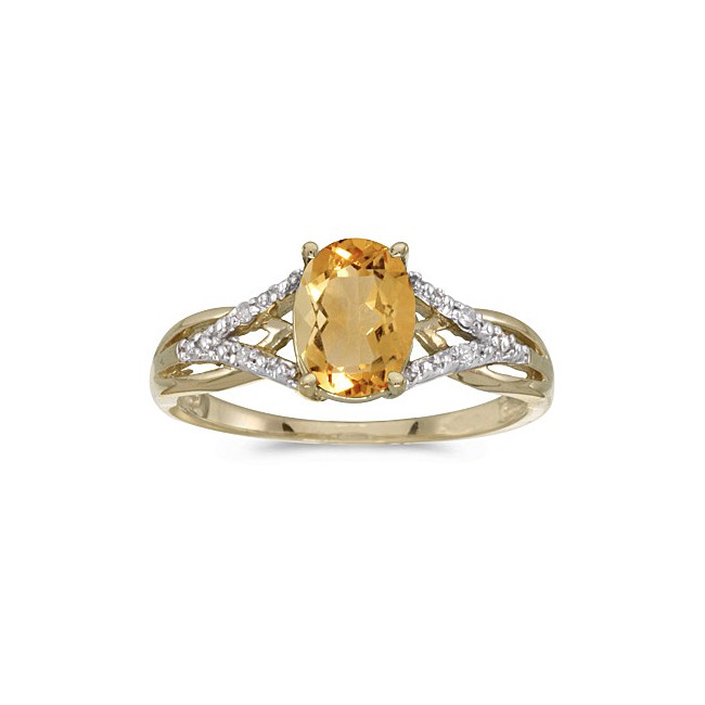 10k Yellow Gold Oval Citrine And Diamond Ring