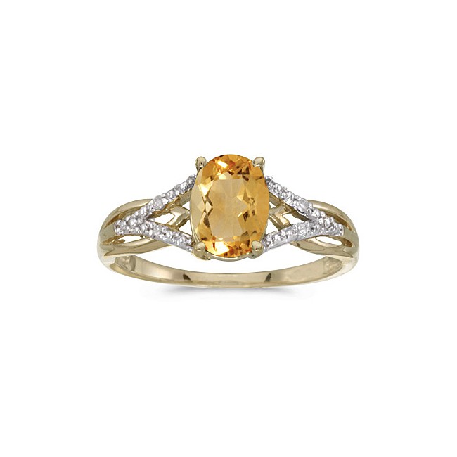 10k Yellow Gold Oval Citrine And Diamond Ring