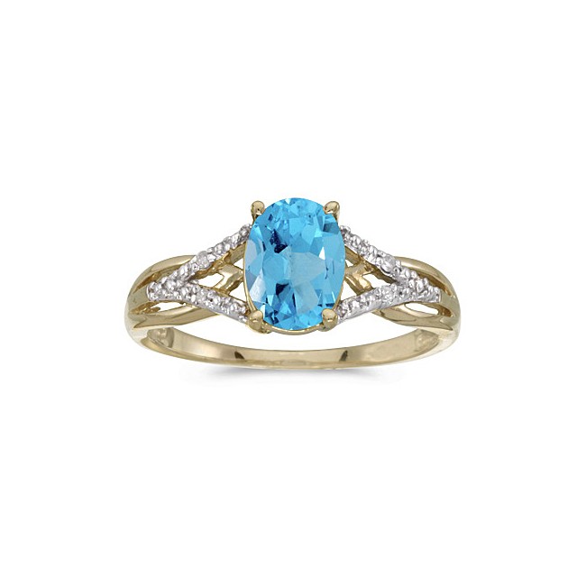 10k Yellow Gold Oval Blue Topaz And Diamond Ring