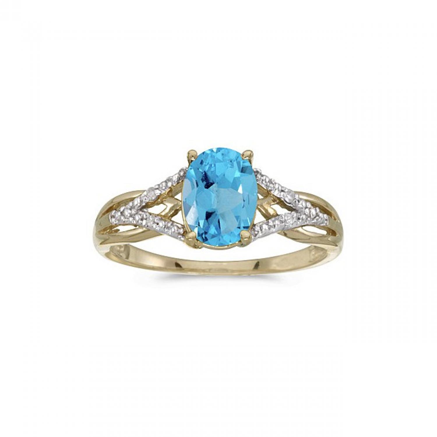 10k Yellow Gold Oval Blue Topaz And Diamond Ring