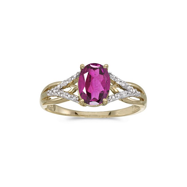 10k Yellow Gold Oval Pink Topaz And Diamond Ring