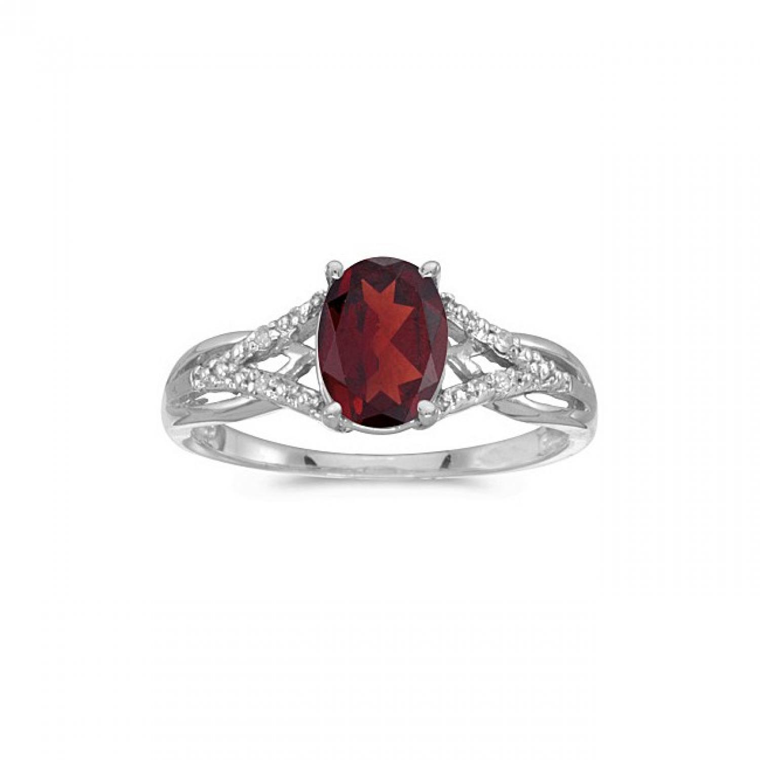 10k White Gold Oval Garnet And Diamond Ring