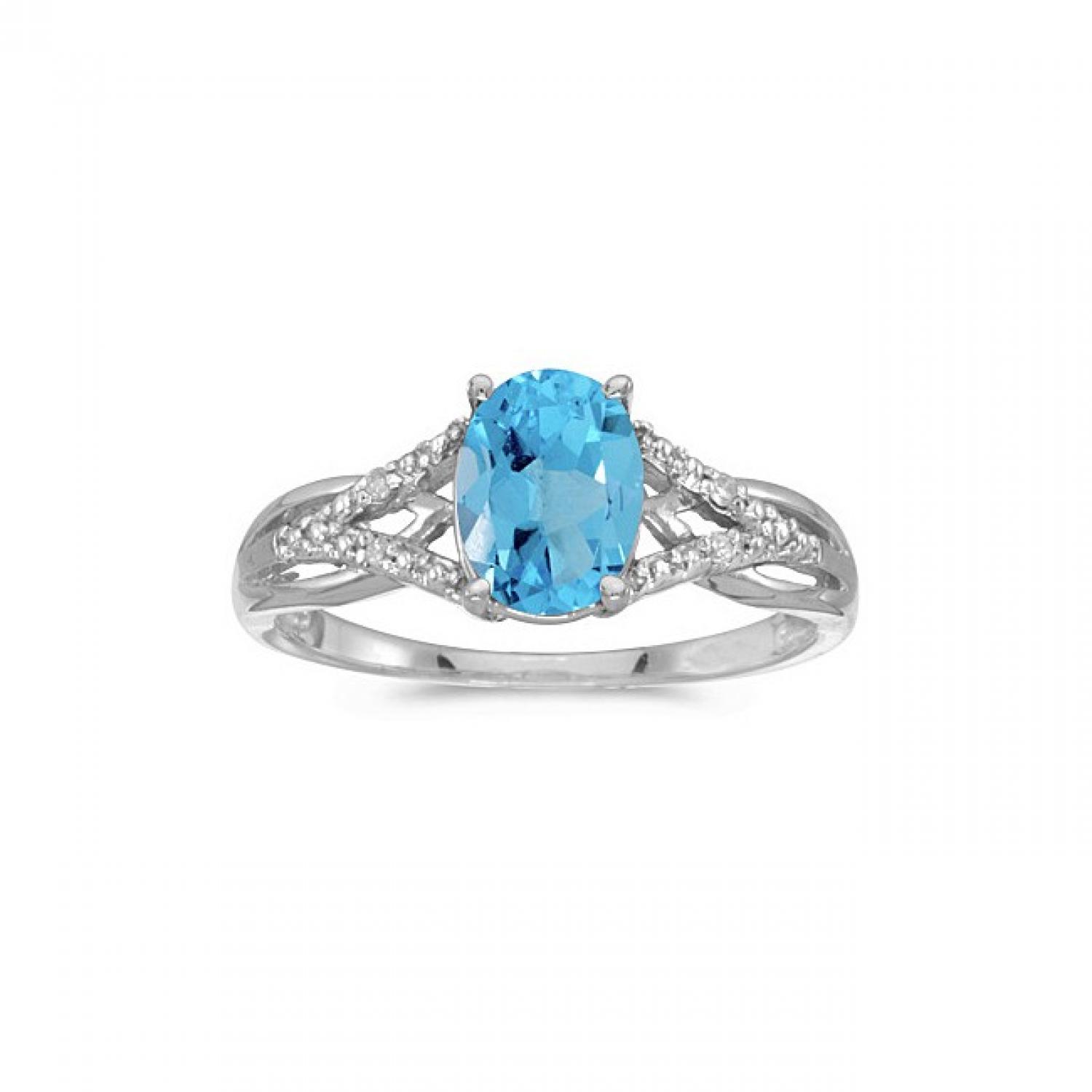 10k White Gold Oval Blue Topaz And Diamond Ring