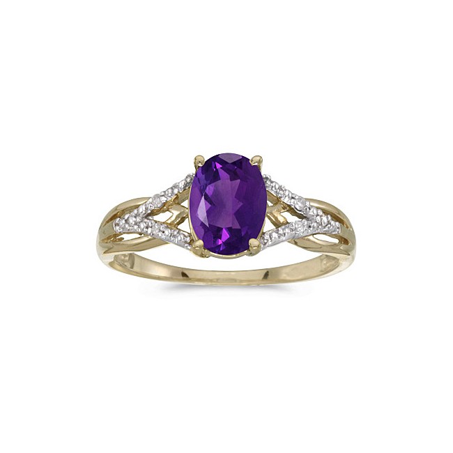 14k Yellow Gold Oval Amethyst And Diamond Ring