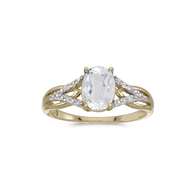 14k Yellow Gold Oval White Topaz And Diamond Ring