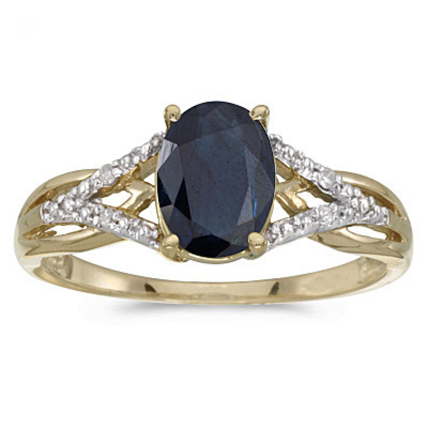 14k Yellow Gold Oval Sapphire And Diamond Ring