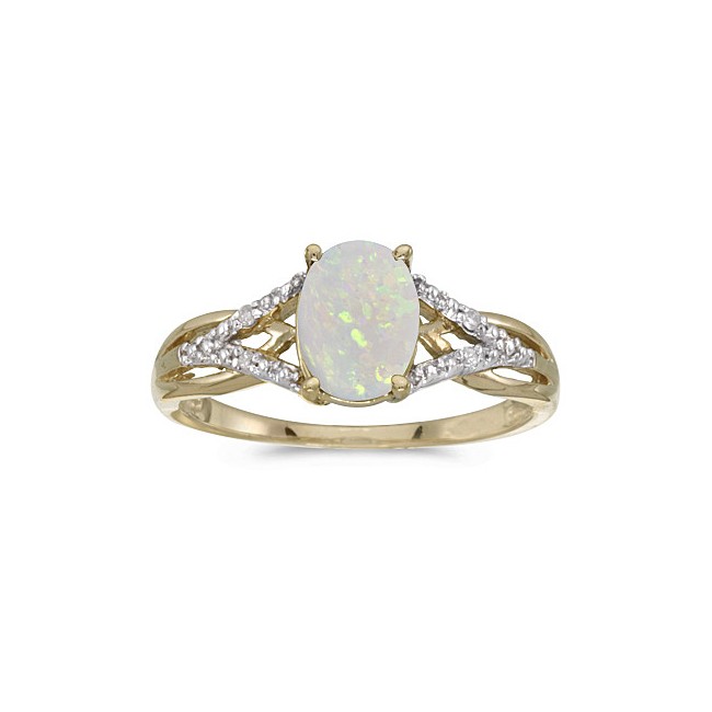 14k Yellow Gold Oval Opal And Diamond Ring