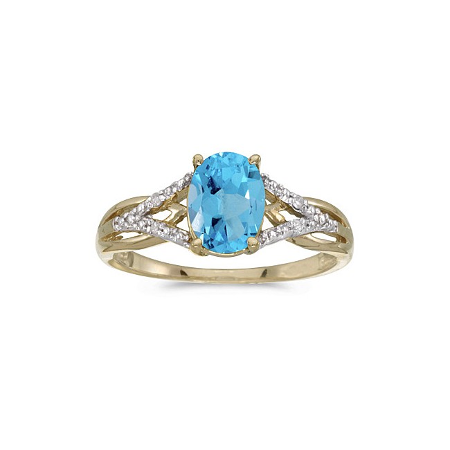 14k Yellow Gold Oval Blue Topaz And Diamond Ring