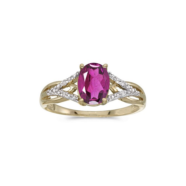 14k Yellow Gold Oval Pink Topaz And Diamond Ring