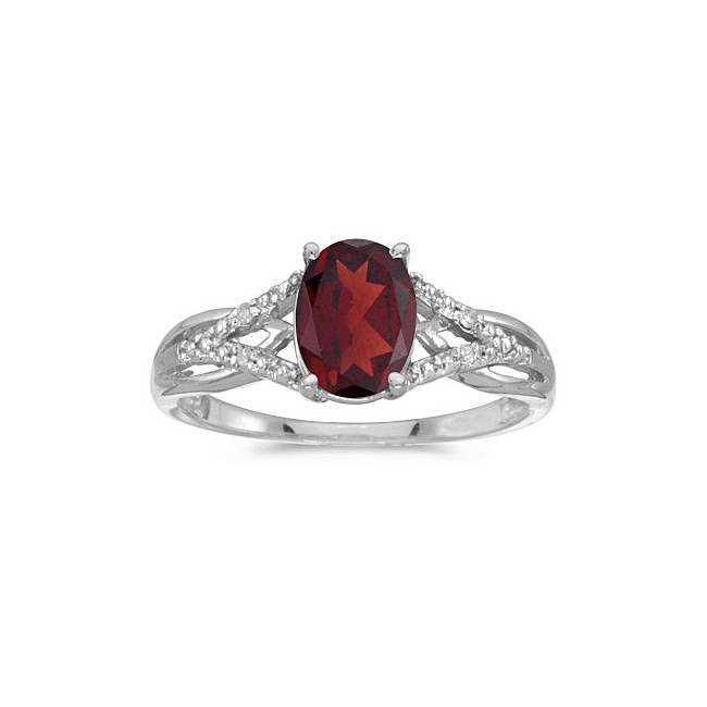 14k White Gold Oval Garnet And Diamond Ring