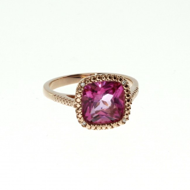 14K Rose Gold 7mm Cushion Pink Topaz Fashion Ring