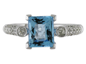 14K White Gold Blue Topaz Semi & Diamond Ring