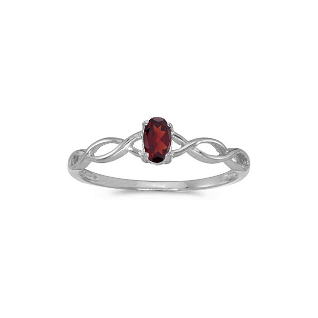 14k White Gold Oval Garnet Ring