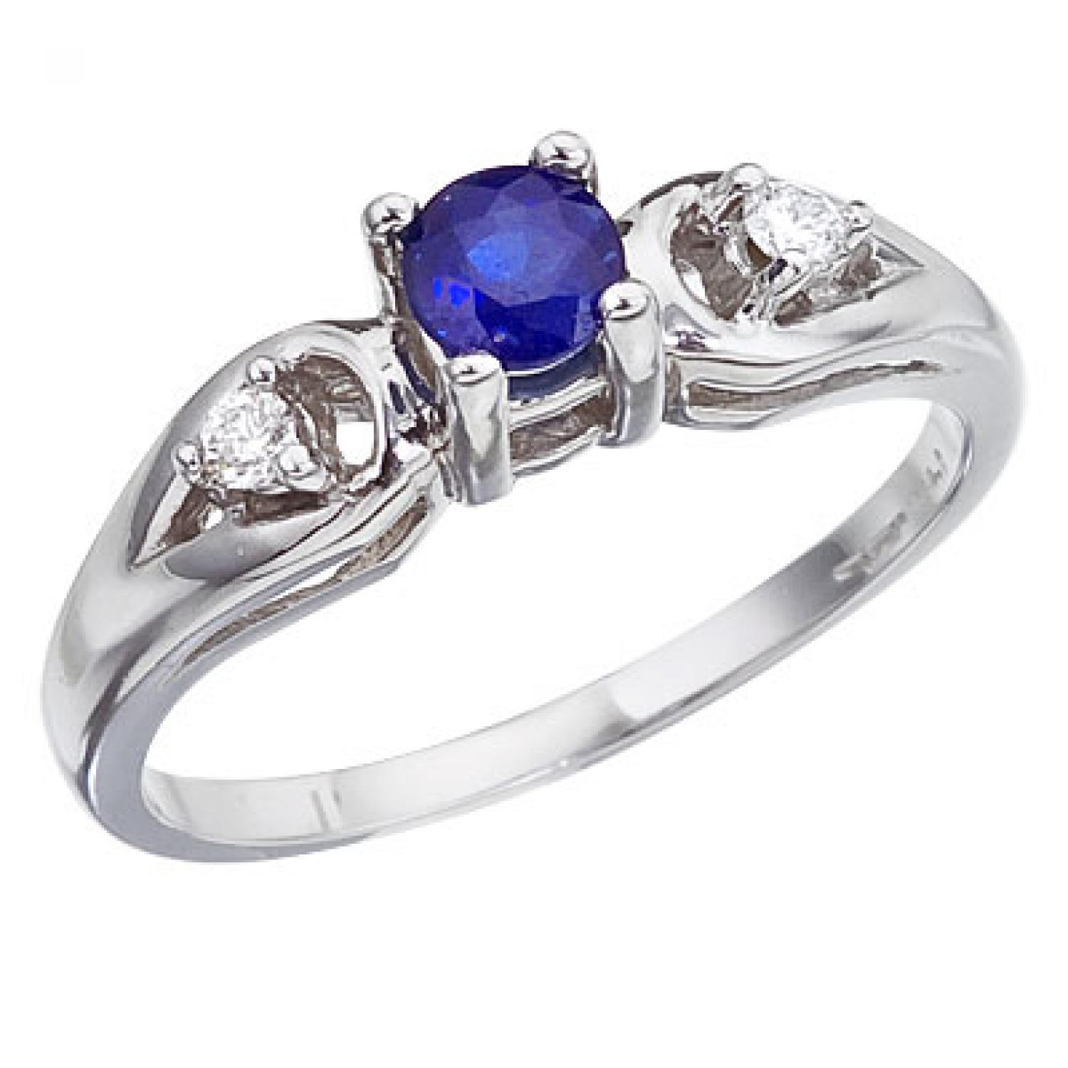 14K White Gold Round Sapphire and Diamond Ring