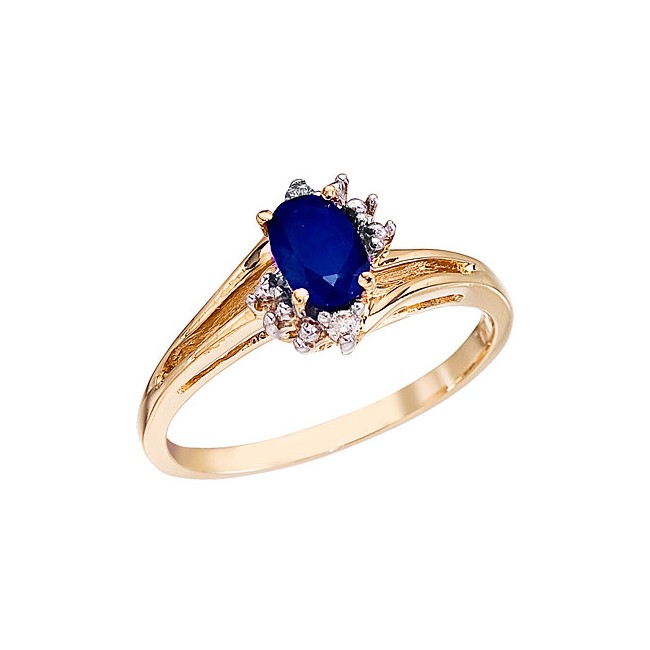 14K Yellow Gold 6x4 Oval Sapphire and Diamond Ring