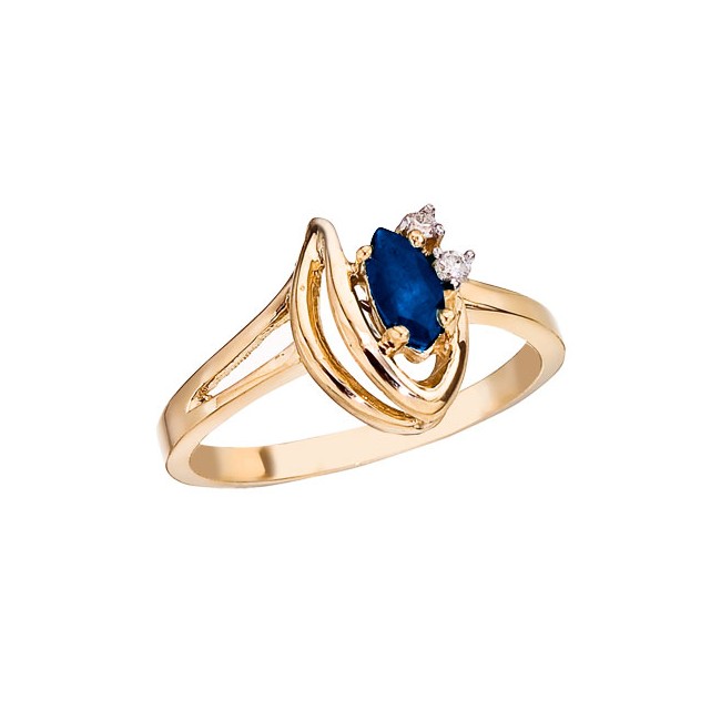 14K Yellow Gold 6x3 Marquise Sapphire and Diamond Ring