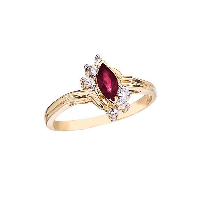 14K Yellow Gold 6x3 Marquise Ruby and Diamond Ring