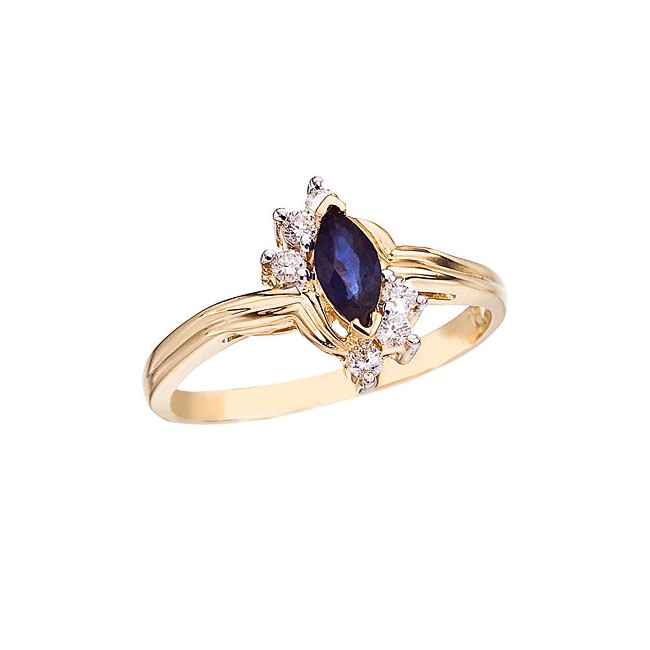 14K Yellow Gold 6x3 Marquise Sapphire and Diamond Ring