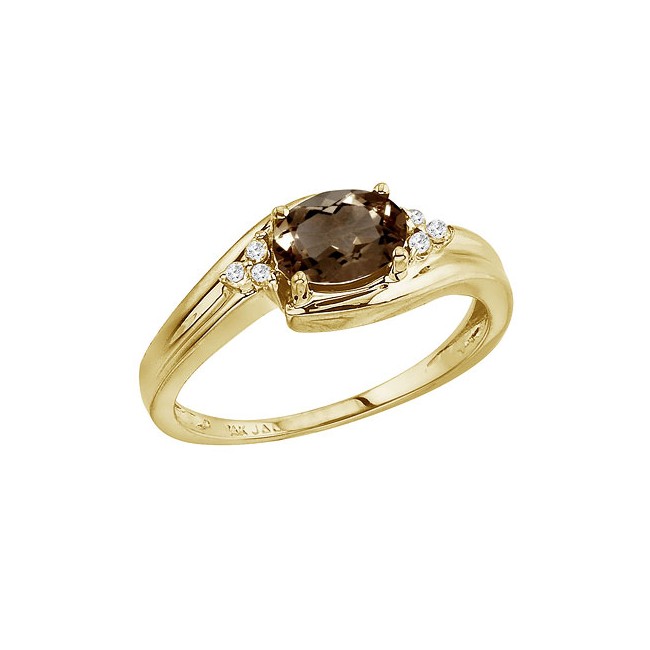 14K Yellow Gold Smoky Topaz and Diamond Side Set Ring