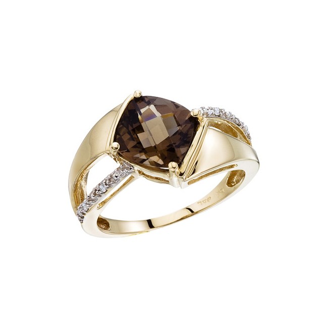 14K Yellow Gold Smoky Topaz and Diamond Ring