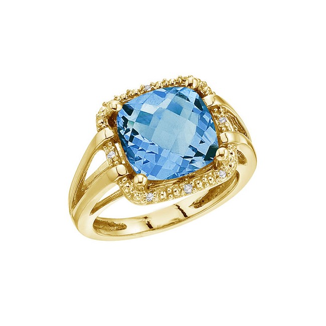 14K Yellow Gold 10 mm Blue Topaz and Diamond Rope Ring
