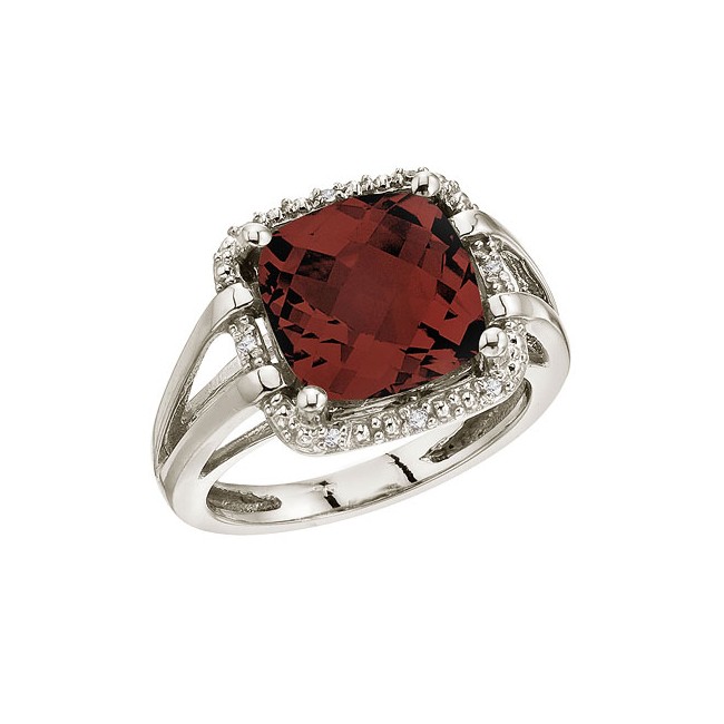 14K White Gold 10 mm Garnet and Diamond Rope Ring