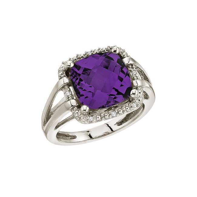 14K White Gold 10 mm Amethyst and Diamond Rope Ring