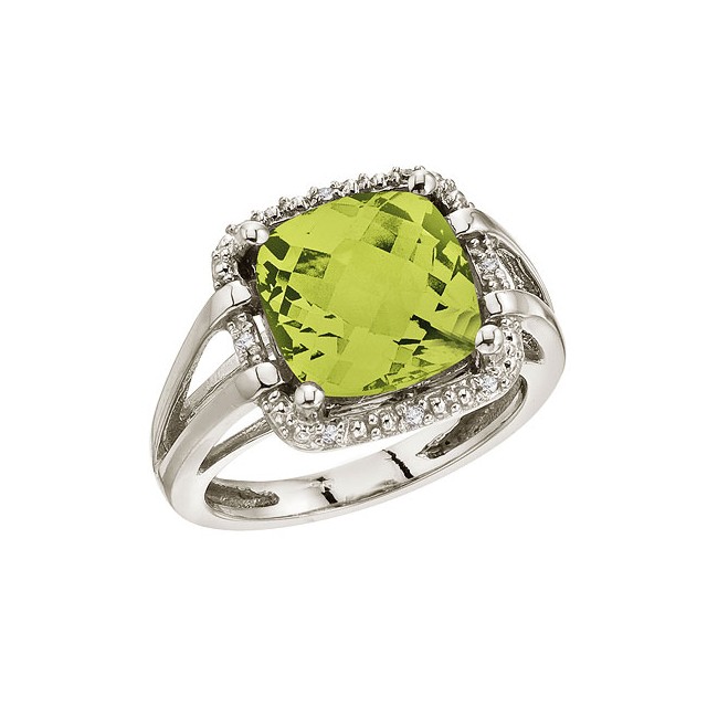 14K White Gold 10 mm Peridot and Diamond Rope Ring