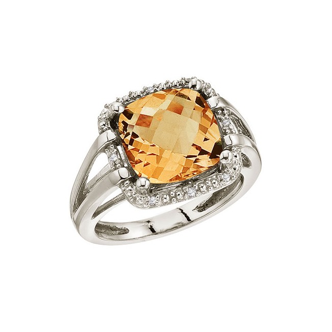 14K White Gold 10 mm Citrine and Diamond Rope Ring