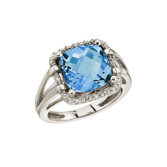 14K White Gold 10 mm Blue Topaz and Diamond Rope Ring