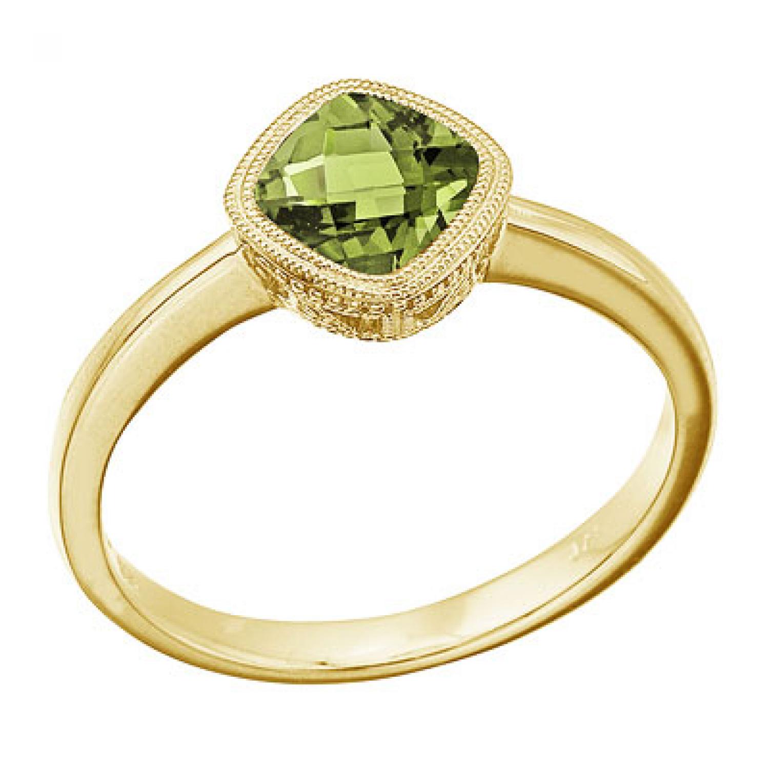 14K Yellow Gold 6 mm Cushion Peridot Ring