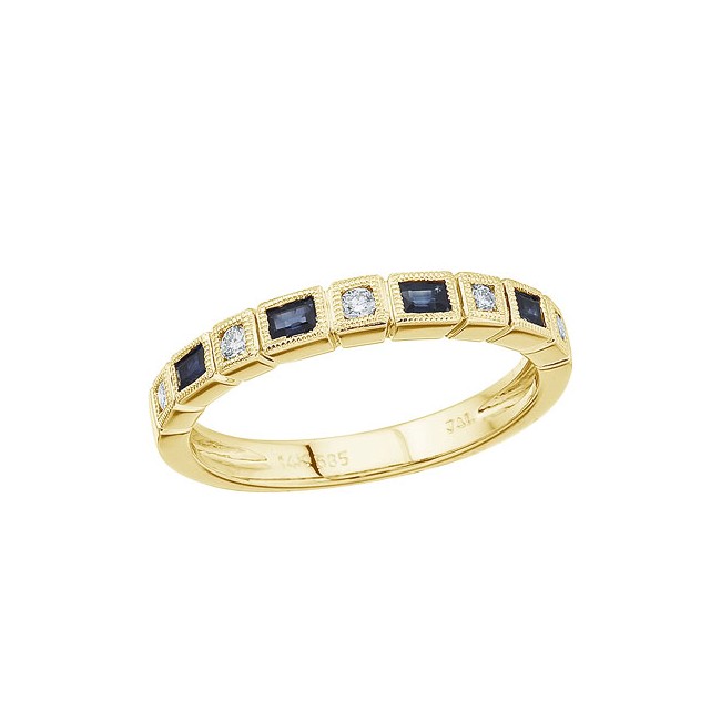 14K Yellow Gold Stackable Sapphire and Diamond Band Ring