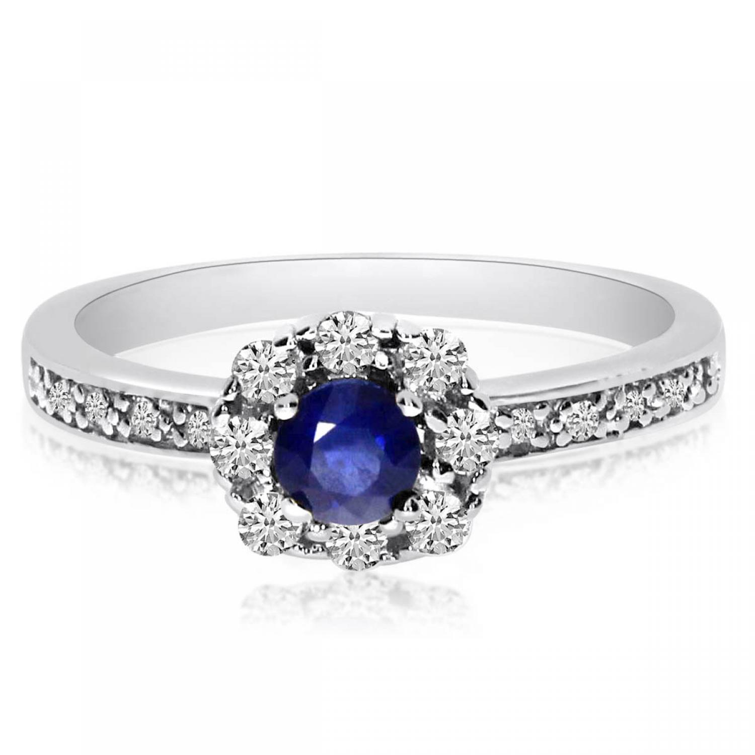 14K White Gold 4 mm Round Ruby and Diamond Precious Ring