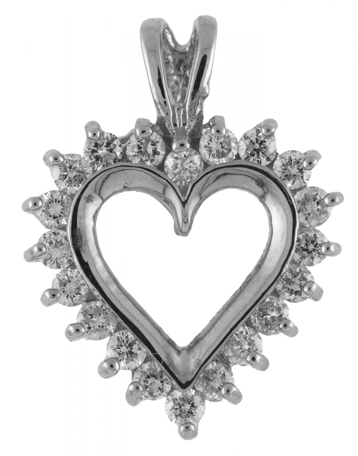 14K White Gold Diamond Heart Pendant