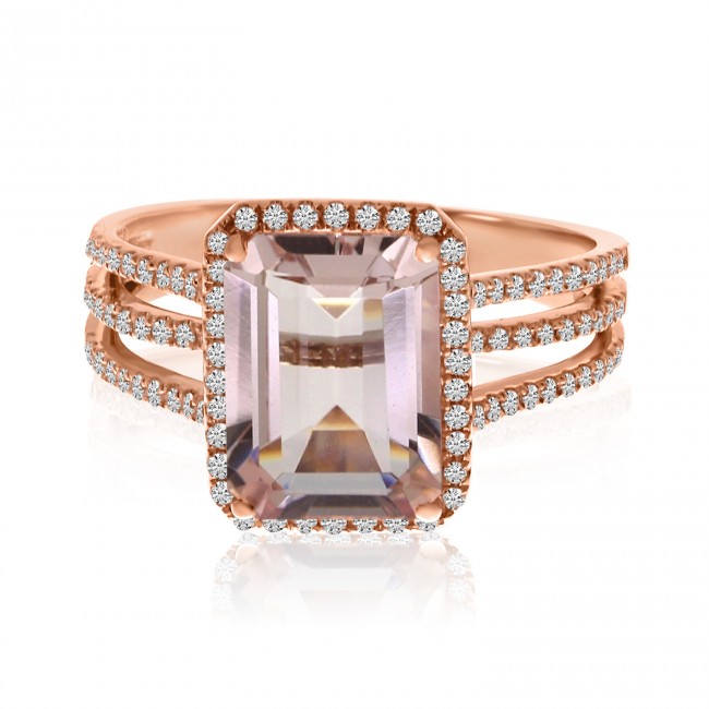 14K Rose Gold 10x8 mm Octagon Morganite and Diamond Fashion Ring
