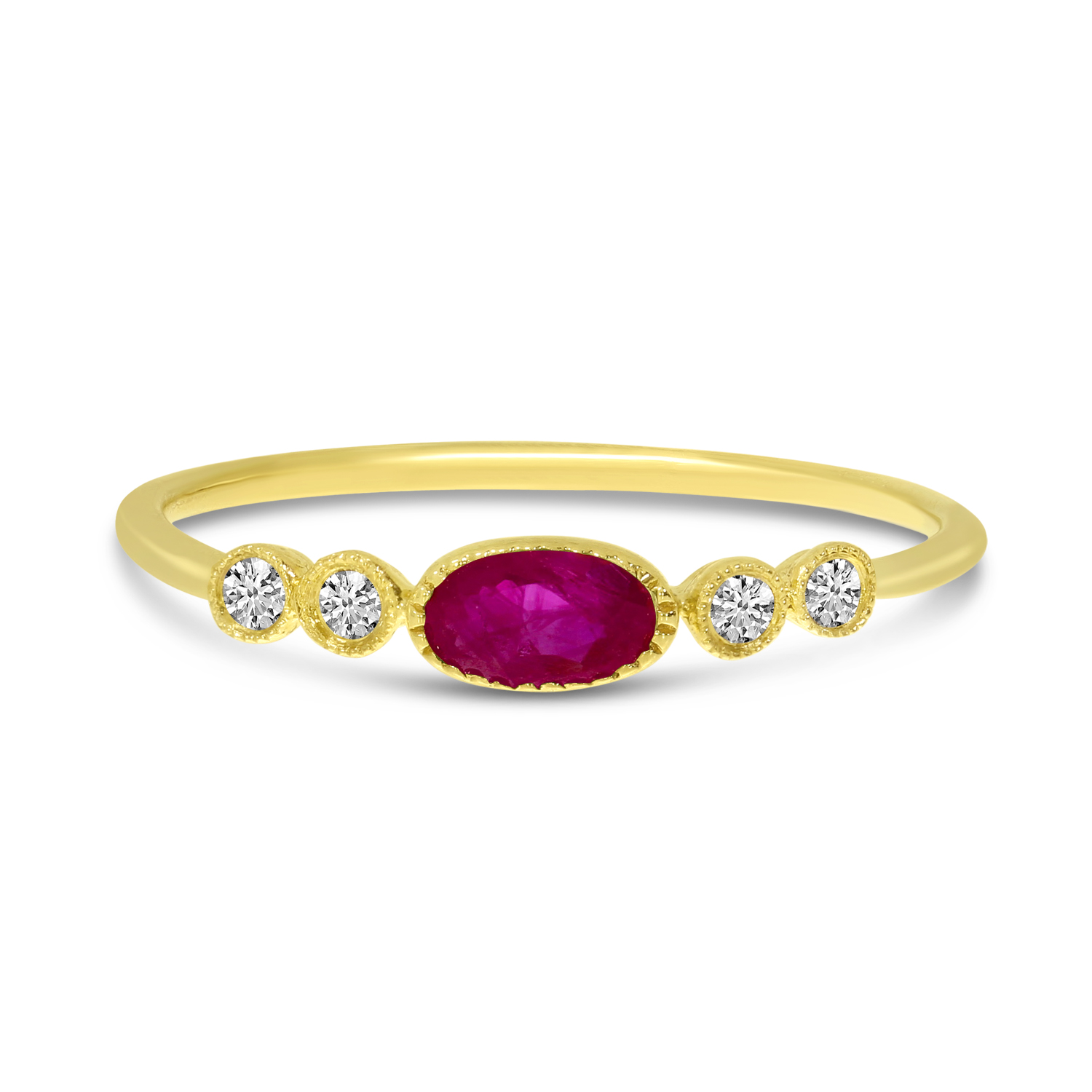 14K Yellow Gold Oval Ruby and Diamond Stackable Precious Ring