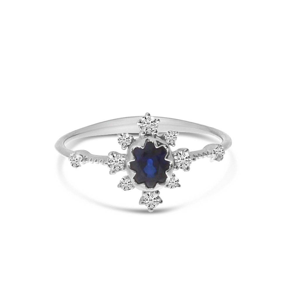 14K White Gold Oval Sapphire and Diamond Ring