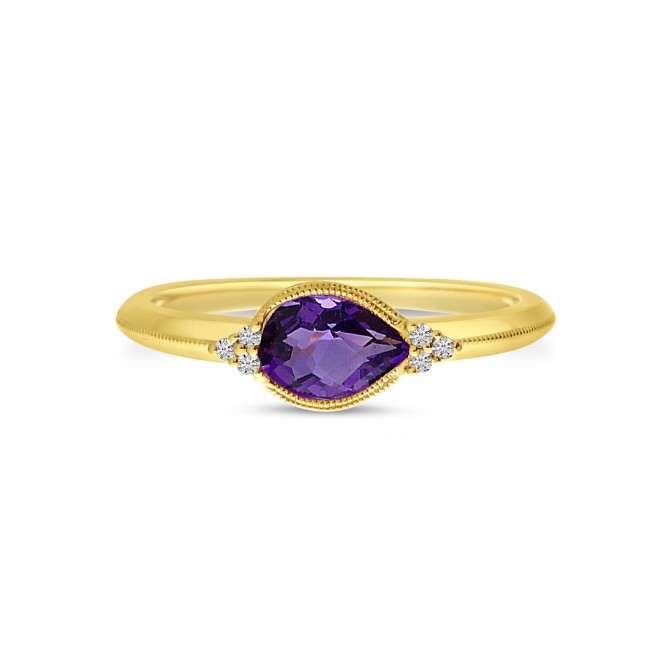 14K Yellow Gold Pear Amethyst East West Semi Precious Ring