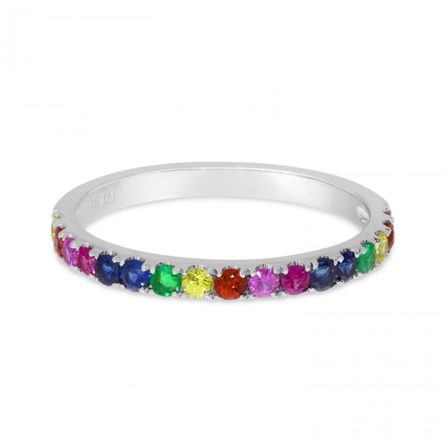 14K White Gold Genuine Rainbow Sapphire Band