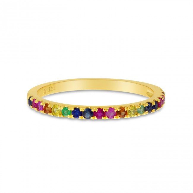 14K Yellow Gold Genuine Rainbow Sapphire Band