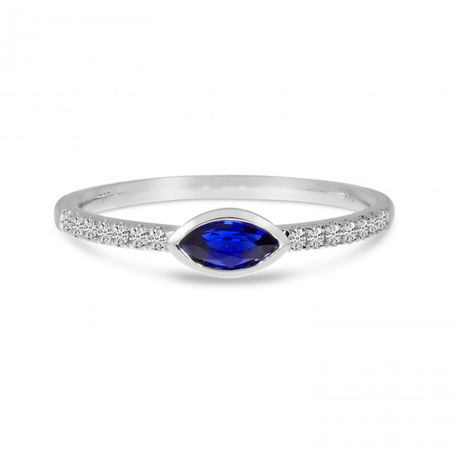 14K White Gold East West Sapphire and Diamond Precious Marquise Ring